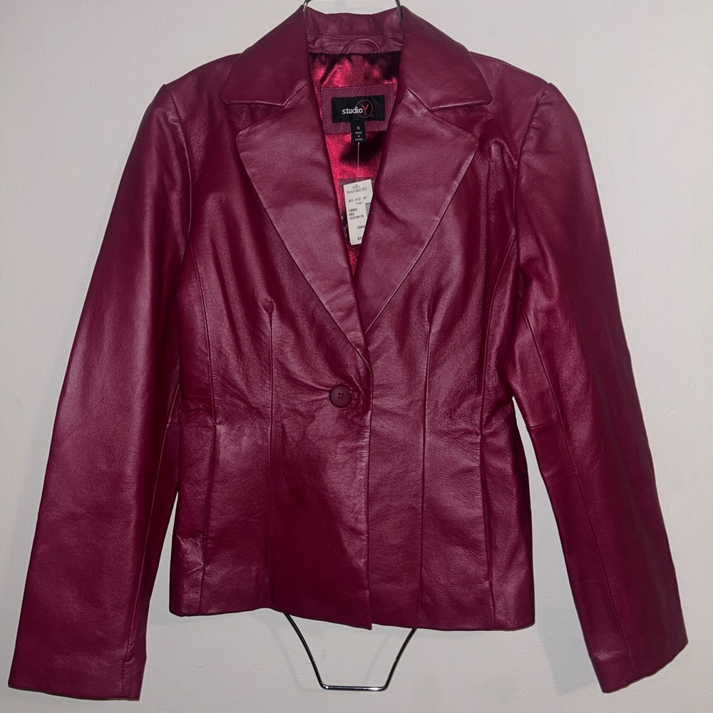 Genuine Leather Blazer Jacket S Burgundy Wine Red NWT. 6